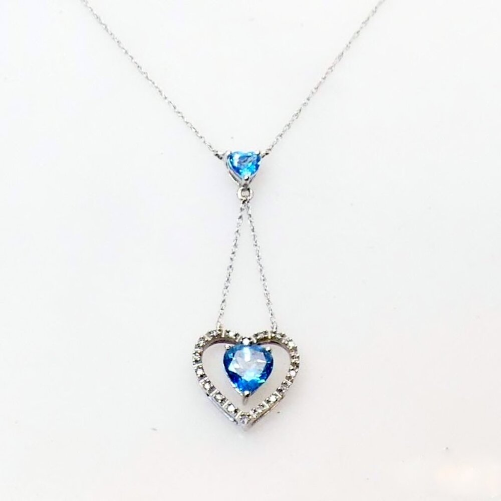 Blue Topaz & Diamond Pendant Necklace Solid 10k White Gold Genuine Natural Real